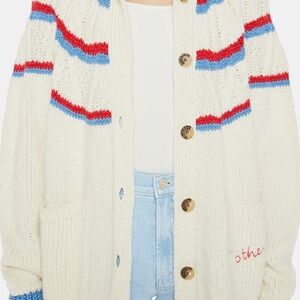 MOTHER Cream Cardigan with Blue & Red Stripes (NEW w tags)